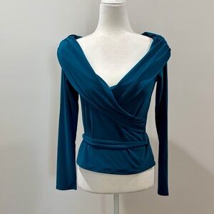 Express Teal Long Sleeve Wrap Blouse
